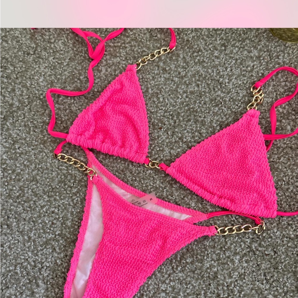 SHEIN Pink Bikini with Gold Chain Detail